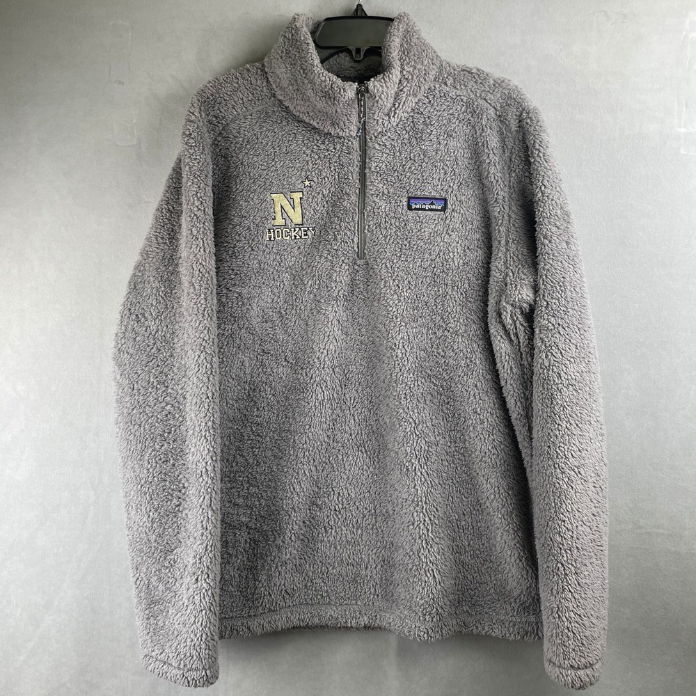 Patagonia Los Gatos 1/4 Zip Plush Fleece Pullover Grey Navy Hockey Logo 25890 L